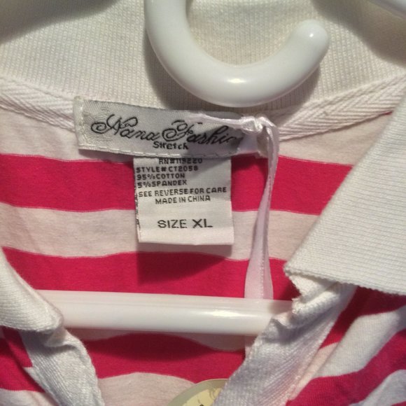 Nana Fashion Collared Pink and White T-Shirt Size: XL - Picture 3 of 3